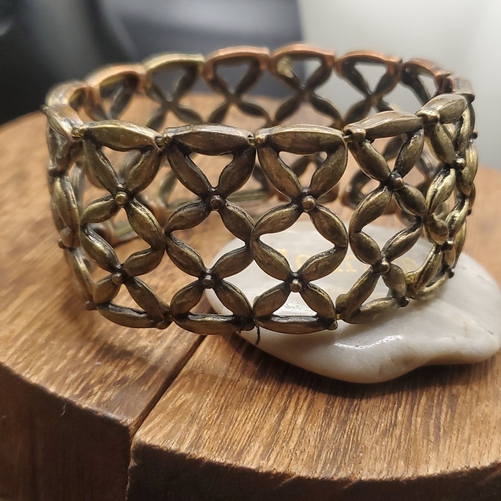 B2634‎ bronze over the wall lattice bracelet viking brutalist